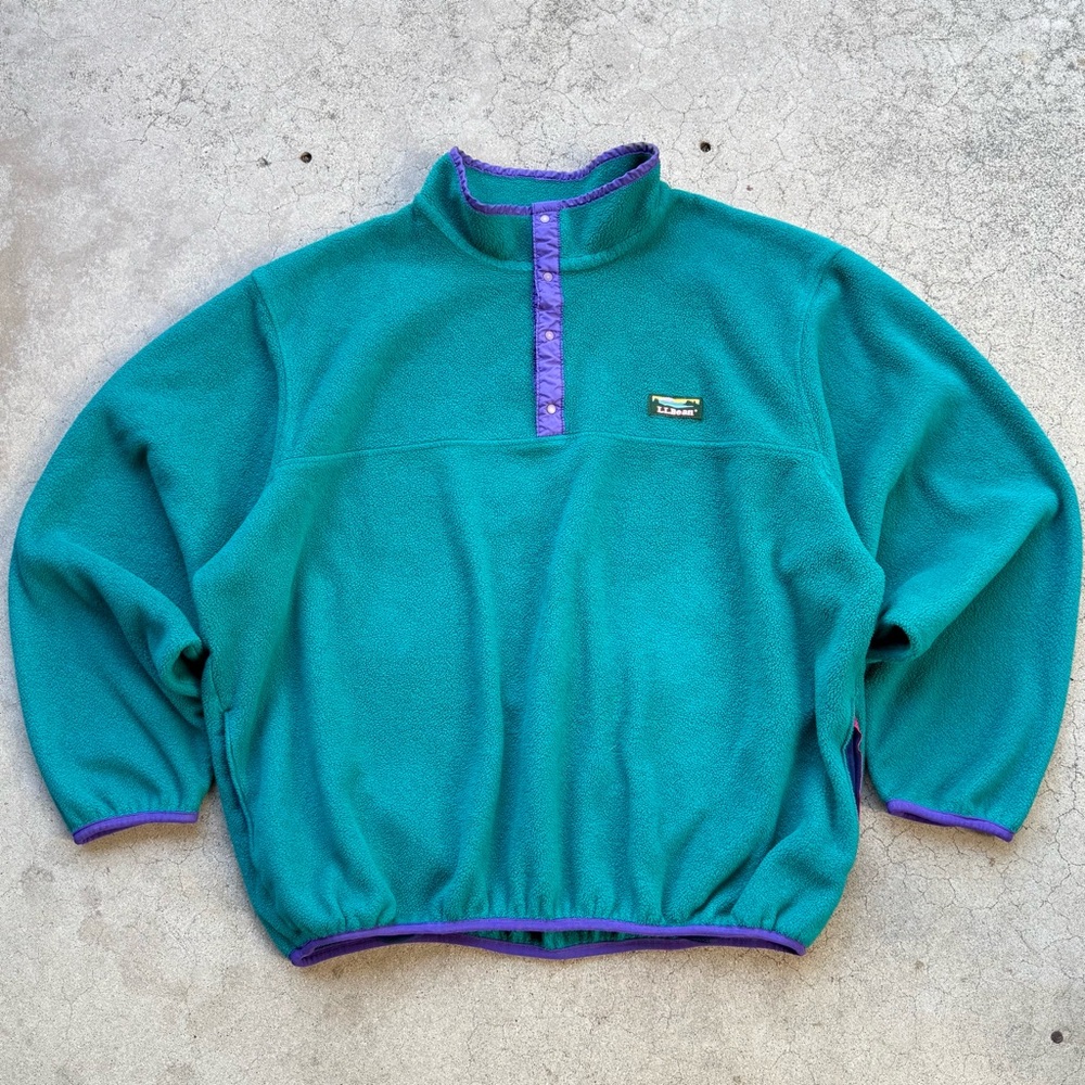 Vintage 90’s LL Bean Snap On Fleece Pullover Sweater - Picture 3 of 11